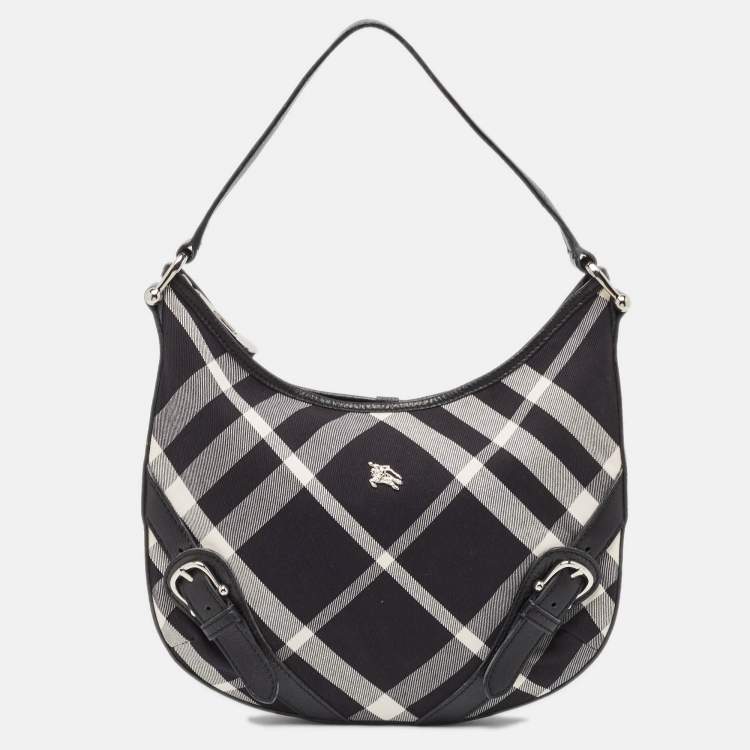 Pre Owned Burberry Black House Check Canvas and Leather Larkin Hobo