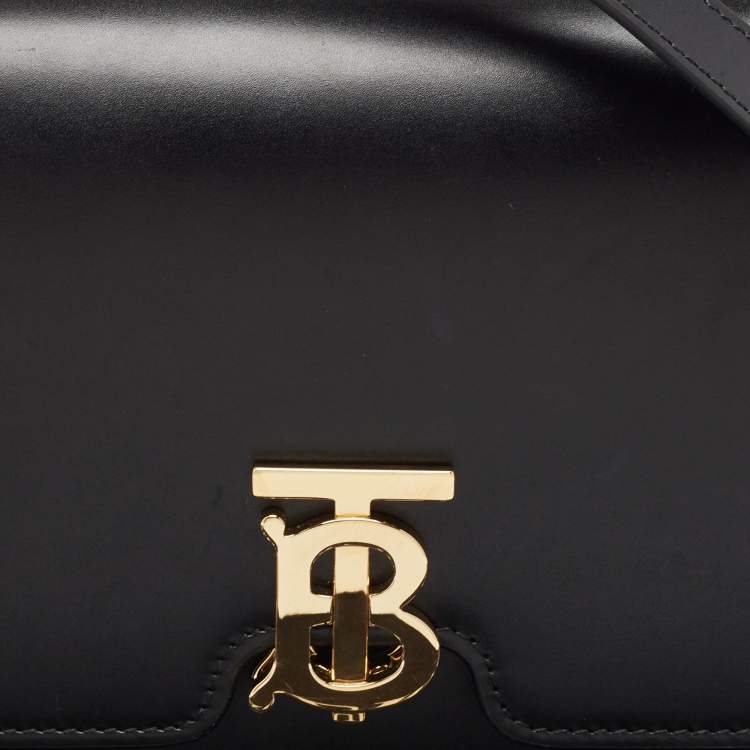 Pre Owned Burberry Black Leather Medium TB Shoulder Bag