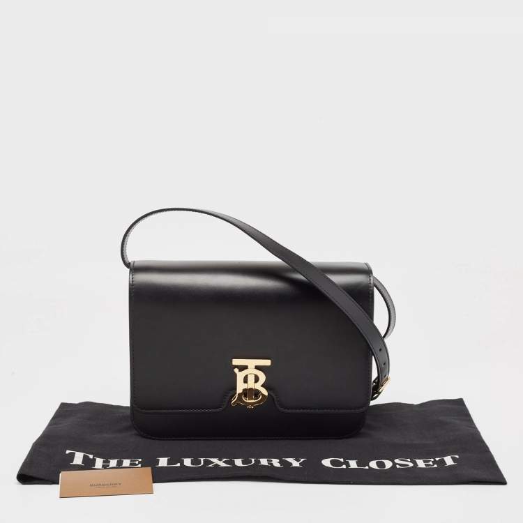 Pre Owned Burberry Black Leather Medium TB Shoulder Bag