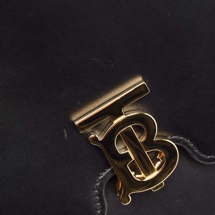 Pre Owned Burberry Black Leather Medium TB Shoulder Bag