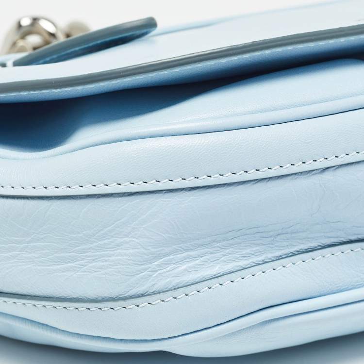 Pre Owned Burberry Pale Blue Soft Leather Small Olympia Shoulder Bag