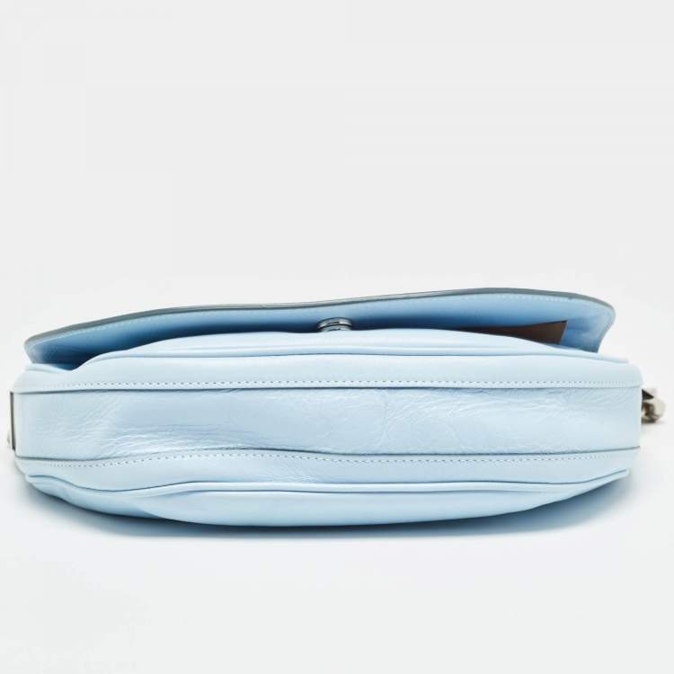 Pre Owned Burberry Pale Blue Soft Leather Small Olympia Shoulder Bag