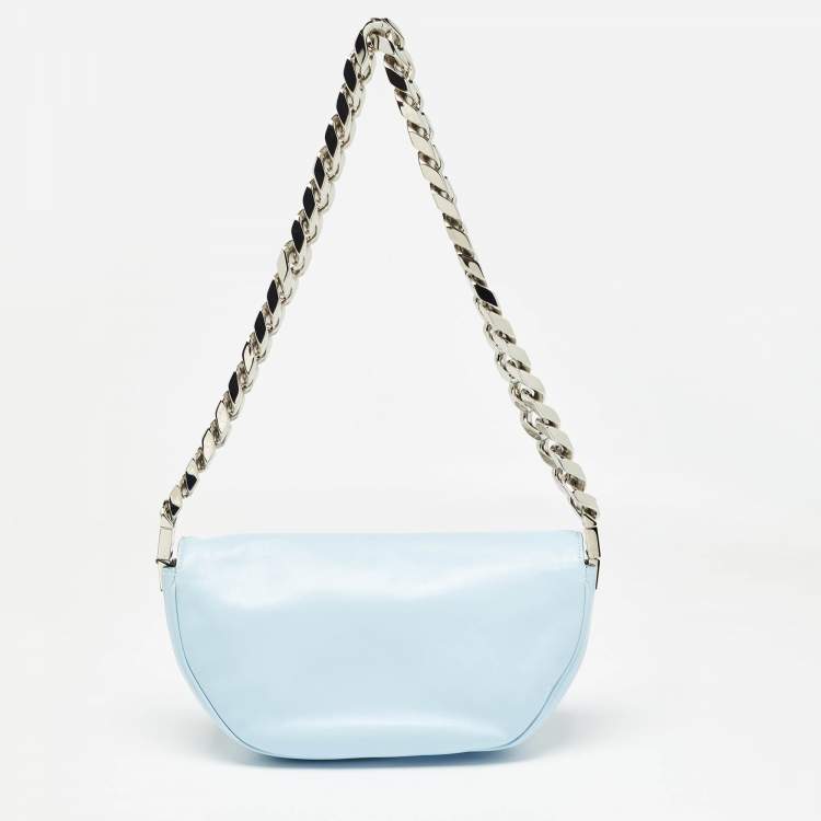 Pre Owned Burberry Pale Blue Soft Leather Small Olympia Shoulder Bag