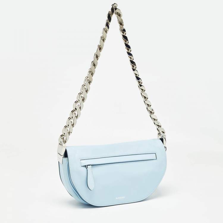 Pre Owned Burberry Pale Blue Soft Leather Small Olympia Shoulder Bag