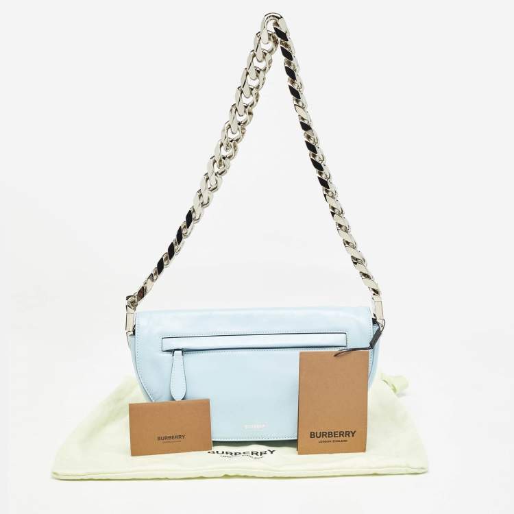 Pre Owned Burberry Pale Blue Soft Leather Small Olympia Shoulder Bag