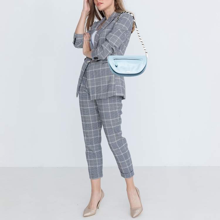 Pre Owned Burberry Pale Blue Soft Leather Small Olympia Shoulder Bag
