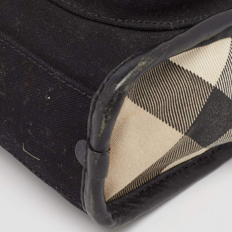 Pre Owned Burberry Black Leather and Check Canvas Front Pocket Crossbody Bag
