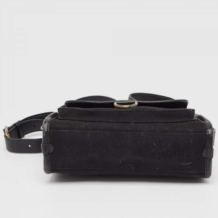 Pre Owned Burberry Black Leather and Check Canvas Front Pocket Crossbody Bag