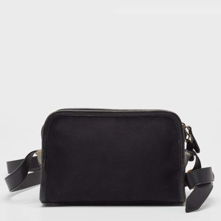 Pre Owned Burberry Black Leather and Check Canvas Front Pocket Crossbody Bag