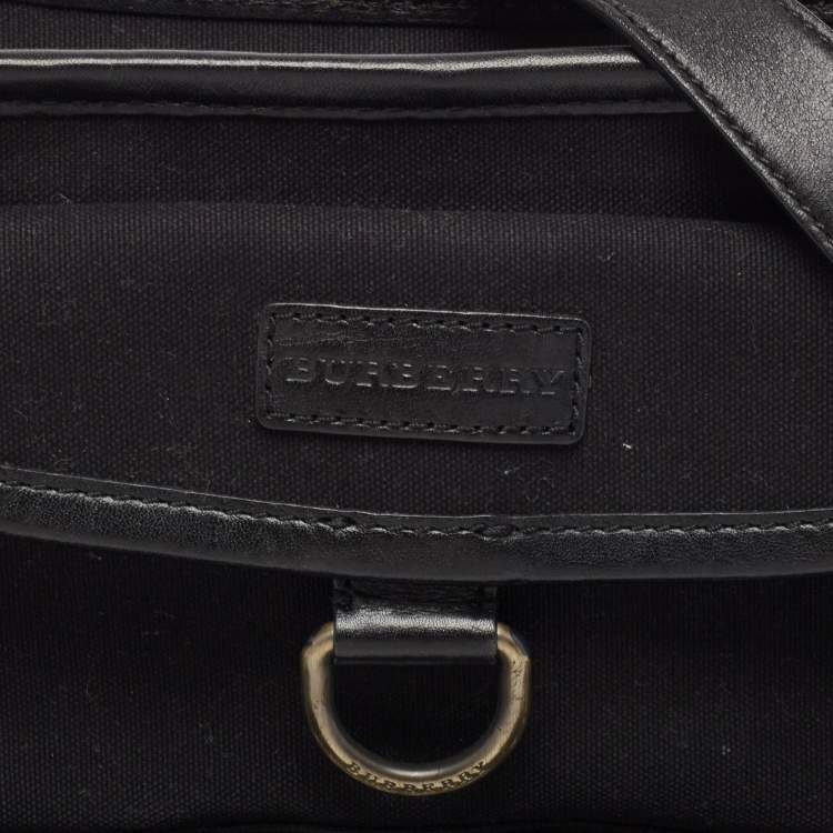 Pre Owned Burberry Black Leather and Check Canvas Front Pocket Crossbody Bag