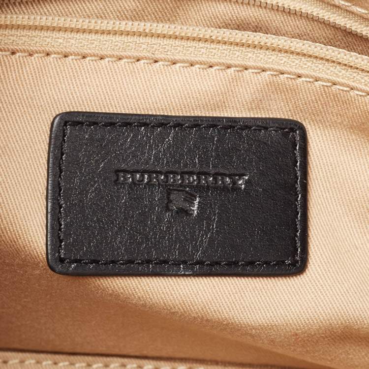 Pre Owned Burberry Black Leather and Check Canvas Front Pocket Crossbody Bag