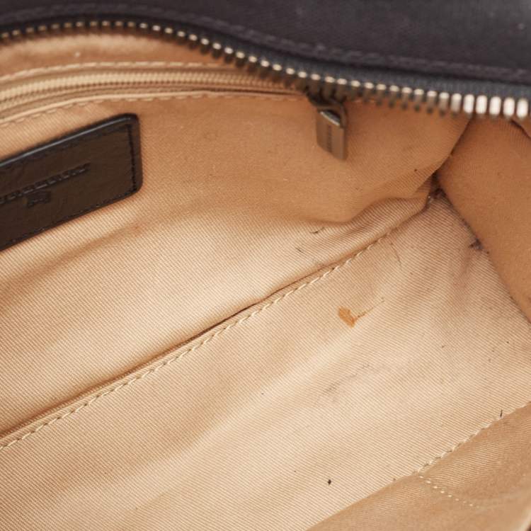 Pre Owned Burberry Black Leather and Check Canvas Front Pocket Crossbody Bag