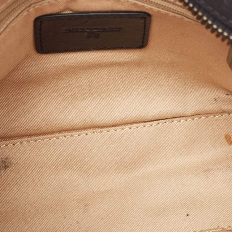 Pre Owned Burberry Black Leather and Check Canvas Front Pocket Crossbody Bag
