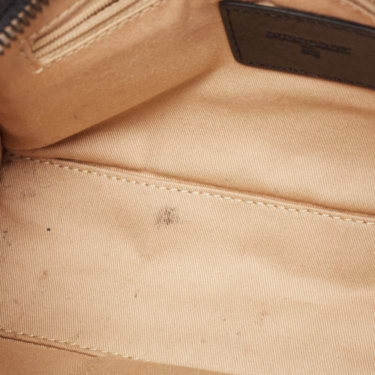 Pre Owned Burberry Black Leather and Check Canvas Front Pocket Crossbody Bag