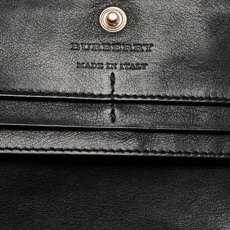 Pre Owned Burberry Black/Beige House Check Canvas and Leather Flap Continental Wallet