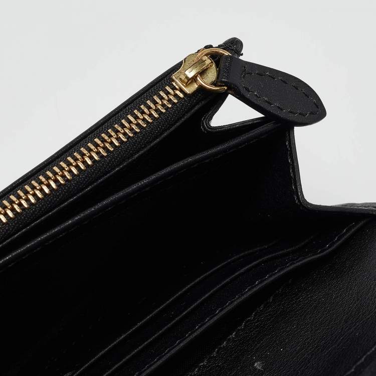 Pre Owned Burberry Black/Beige House Check Canvas and Leather Flap Continental Wallet