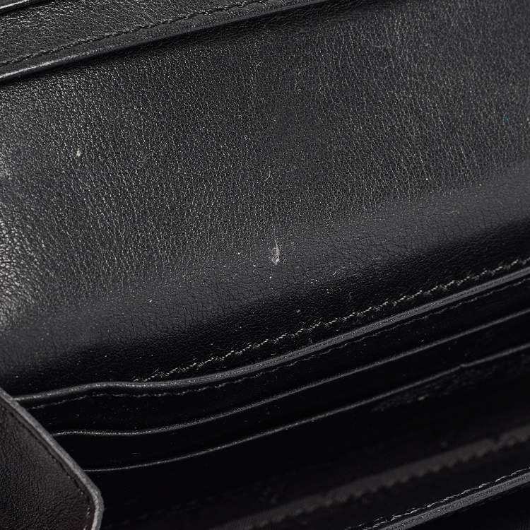 Pre Owned Burberry Black/Beige House Check Canvas and Leather Flap Continental Wallet