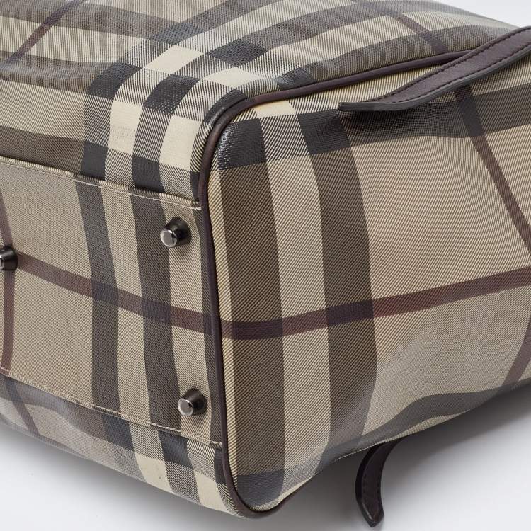 Pre Owned Burberry Smoked Check Coated Canvas and Leather Small Canterbury Tote