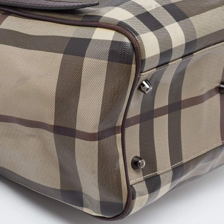 Pre Owned Burberry Smoked Check Coated Canvas and Leather Small Canterbury Tote