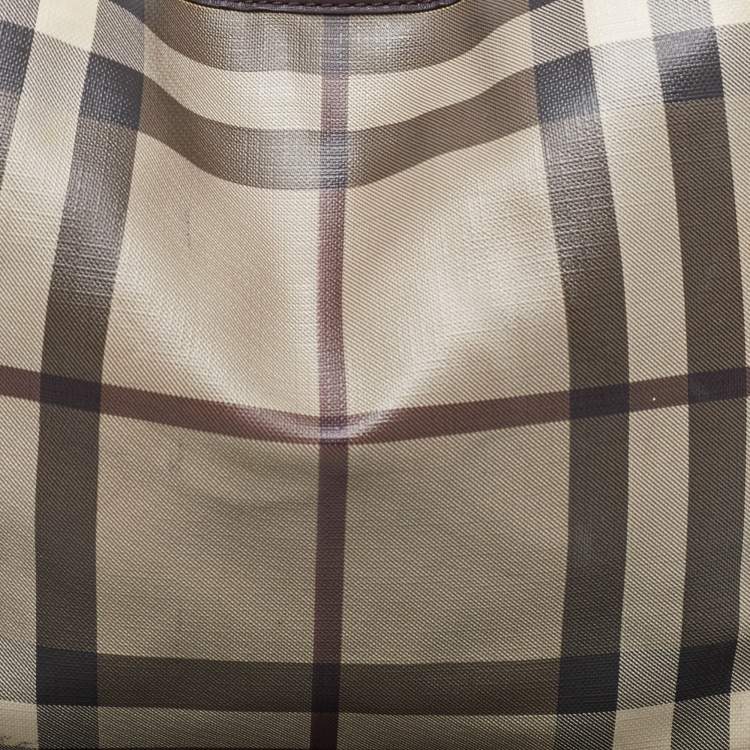 Pre Owned Burberry Smoked Check Coated Canvas and Leather Small Canterbury Tote