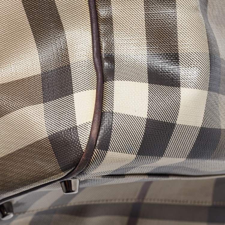 Pre Owned Burberry Smoked Check Coated Canvas and Leather Small Canterbury Tote