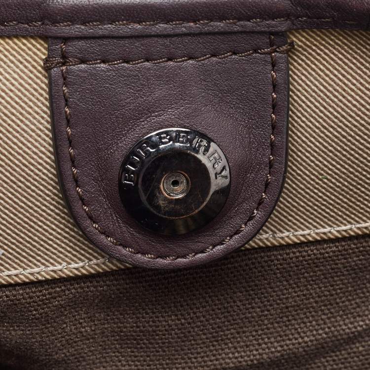 Pre Owned Burberry Smoked Check Coated Canvas and Leather Small Canterbury Tote
