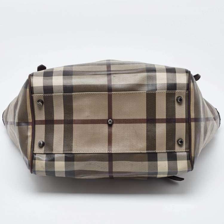 Pre Owned Burberry Smoked Check Coated Canvas and Leather Small Canterbury Tote