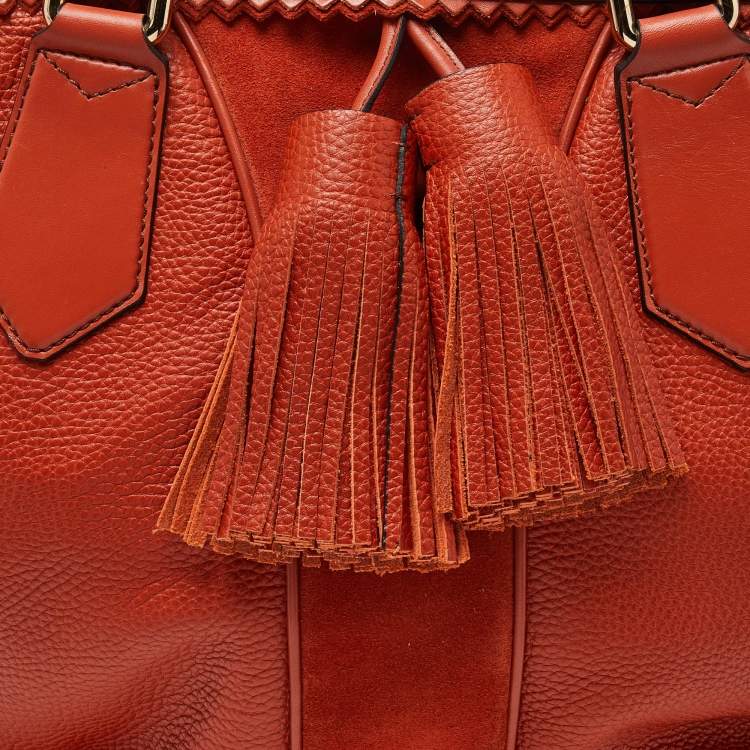 Pre Owned Burberry Orange Leather and Suede Tassel Satchel