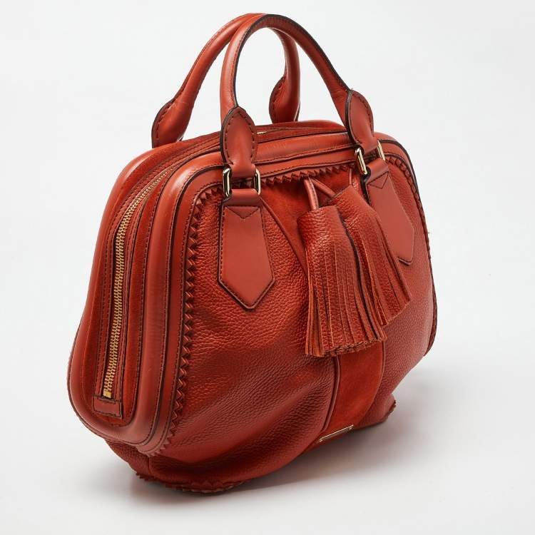 Pre Owned Burberry Orange Leather and Suede Tassel Satchel