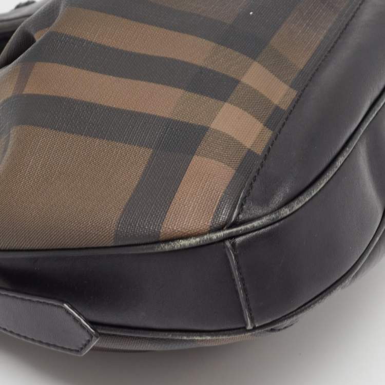 Pre Owned Burberry Smoked Check PVC and Leather Small Brooklyn Hobo
