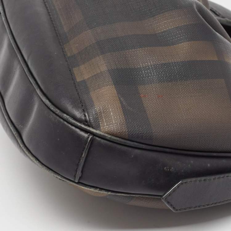 Pre Owned Burberry Smoked Check PVC and Leather Small Brooklyn Hobo