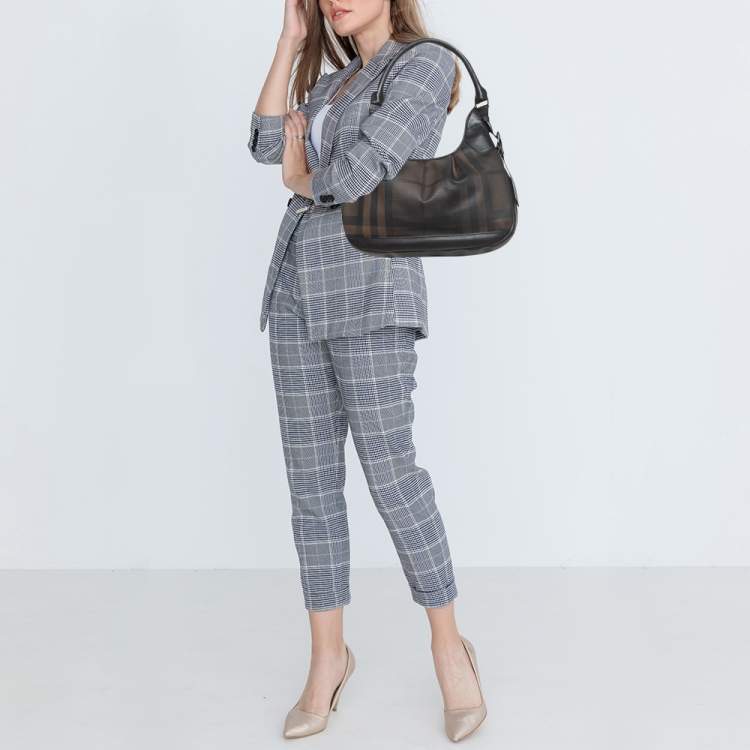 Pre Owned Burberry Smoked Check PVC and Leather Small Brooklyn Hobo