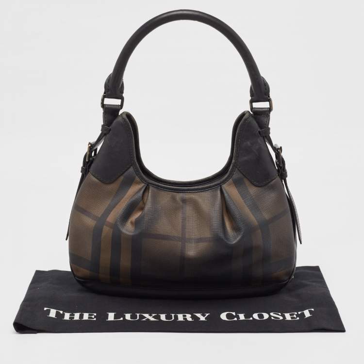 Pre Owned Burberry Smoked Check PVC and Leather Small Brooklyn Hobo