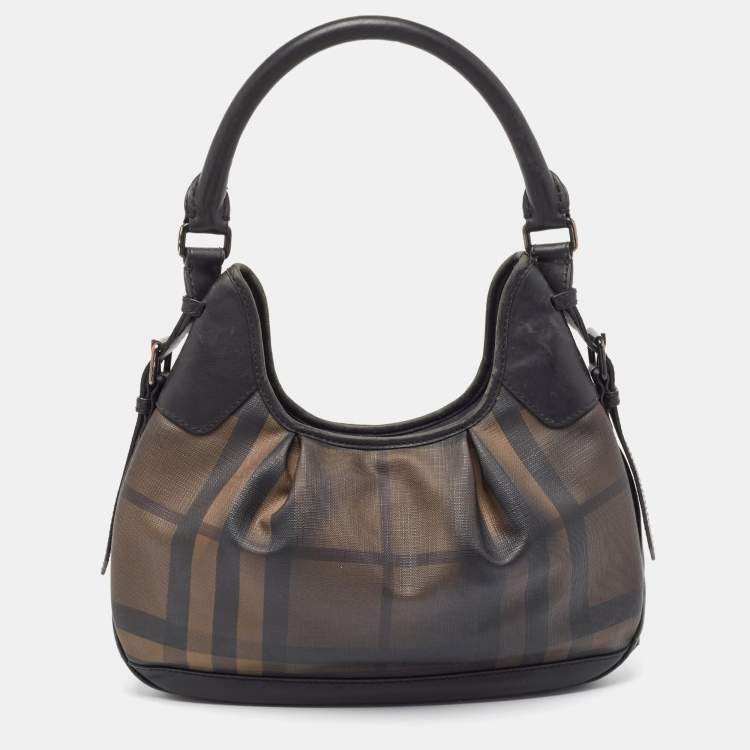 Pre Owned Burberry Smoked Check PVC and Leather Small Brooklyn Hobo