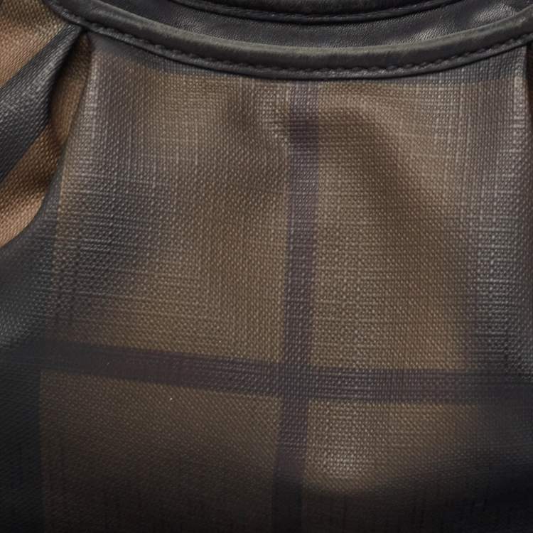 Pre Owned Burberry Smoked Check PVC and Leather Small Brooklyn Hobo