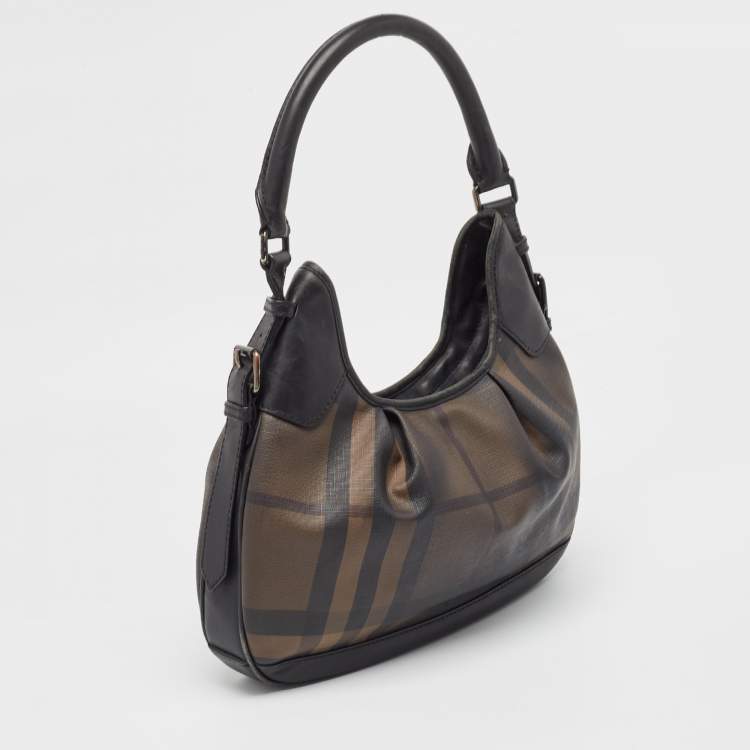 Pre Owned Burberry Smoked Check PVC and Leather Small Brooklyn Hobo