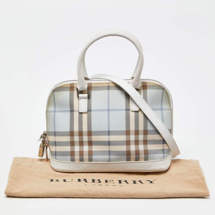 Pre Owned Burberry Blue/White House Check PVC and Leather Dome Satchel 