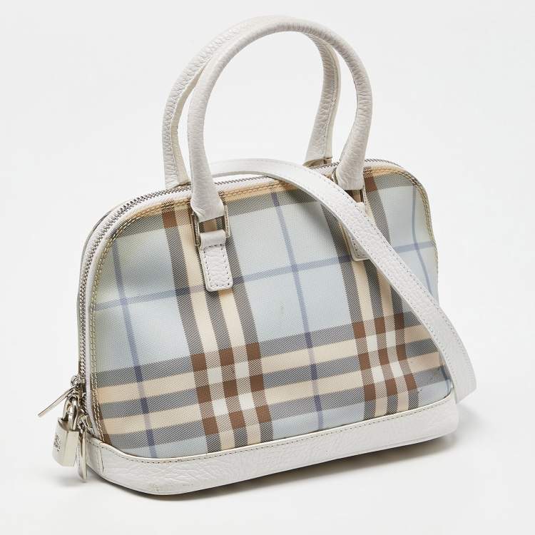 Pre Owned Burberry Blue/White House Check PVC and Leather Dome Satchel 