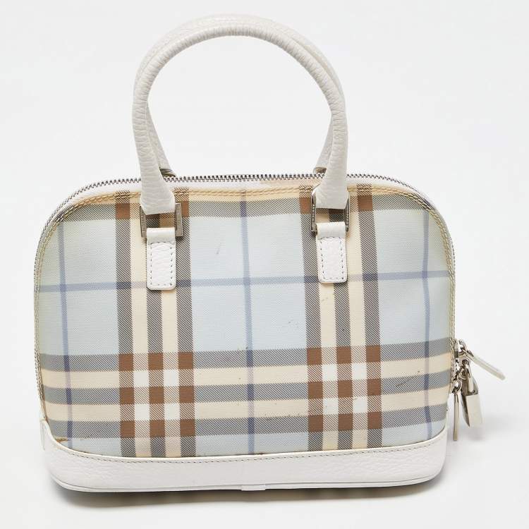 Pre Owned Burberry Blue/White House Check PVC and Leather Dome Satchel 