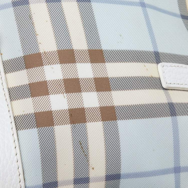 Pre Owned Burberry Blue/White House Check PVC and Leather Dome Satchel 
