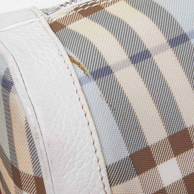 Pre Owned Burberry Blue/White House Check PVC and Leather Dome Satchel 