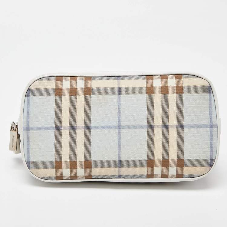 Pre Owned Burberry Blue/White House Check PVC and Leather Dome Satchel 