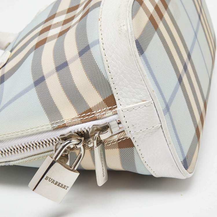 Pre Owned Burberry Blue/White House Check PVC and Leather Dome Satchel 