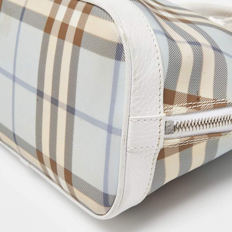 Pre Owned Burberry Blue/White House Check PVC and Leather Dome Satchel 