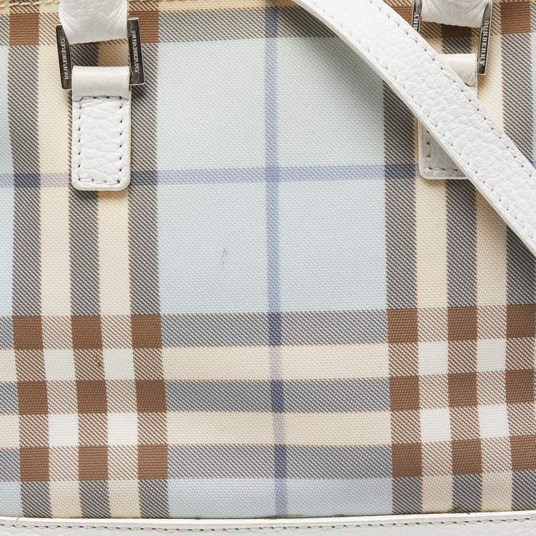 Pre Owned Burberry Blue/White House Check PVC and Leather Dome Satchel 