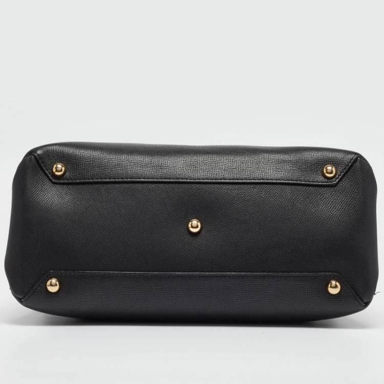 Pre Owned Burberry Black/Beige Leather and House Check Fabric Medium Banner Tote