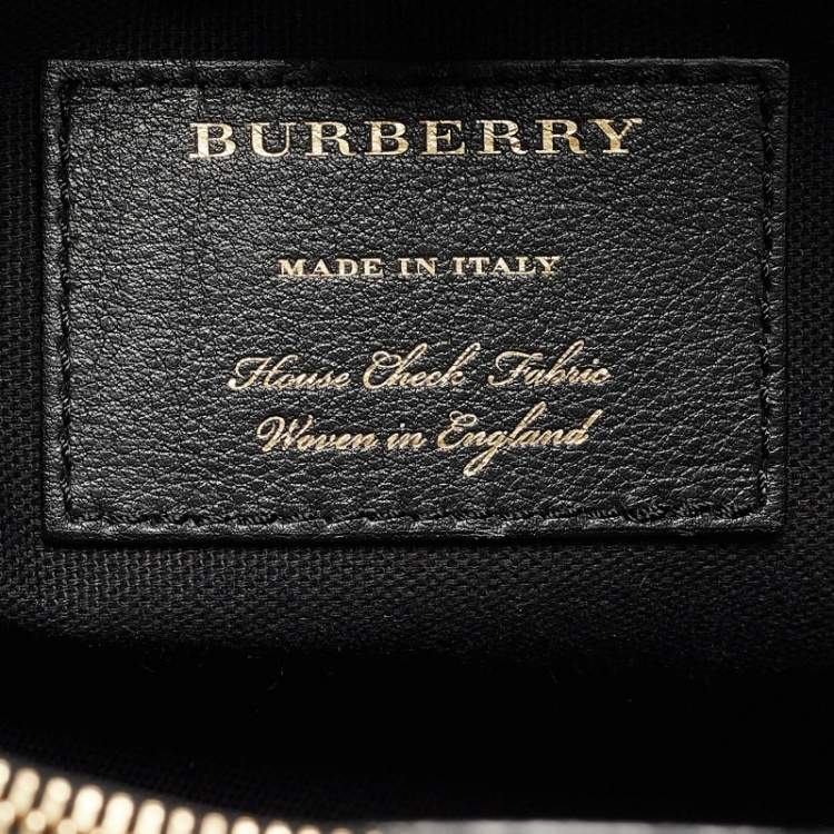 Pre Owned Burberry Black/Beige Leather and House Check Fabric Medium Banner Tote