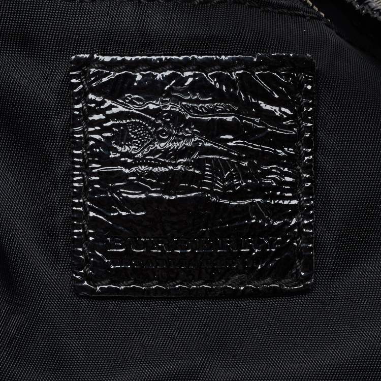 Pre Owned Burberry Black Beat Check Nylon and Patent Leather Tote