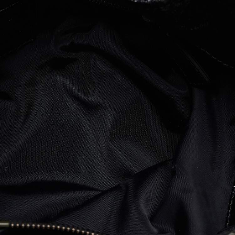 Pre Owned Burberry Black Beat Check Nylon and Patent Leather Tote
