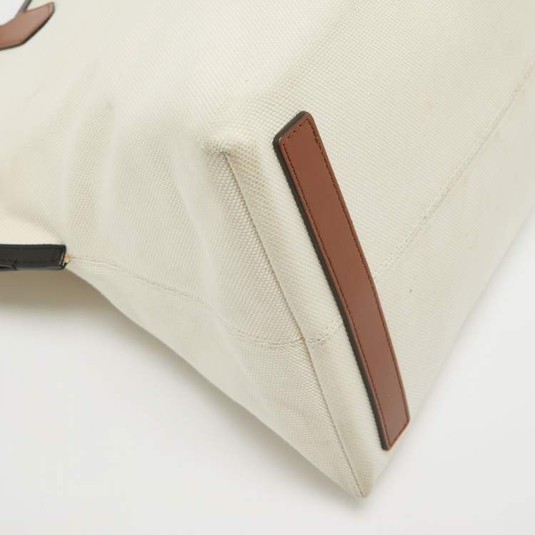Pre Owned Burberry Off White Canvas Large Society Tote